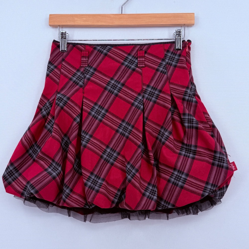 Pumpkin Patch Plaid Bubble Skirt Girls 10 Red Tulle Trim Holiday Preppy Goth Emo